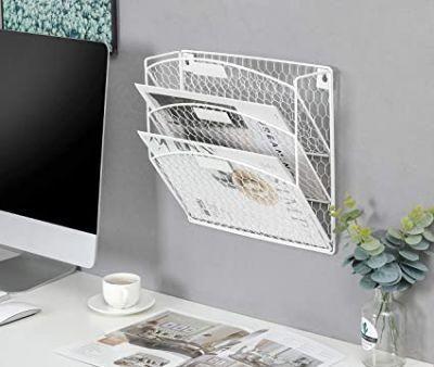 Wall File Holder Chicken Wire Hanging Filing Organizer Wall Mounted Document Magazine Rack for Home and Office, White