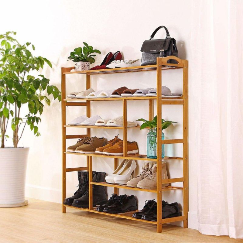 Multi Purpose 6-Tier Bamboo Rack with Handles Bamboo Storage Shelf