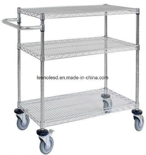 3 Layers ESD Metal Chrome-Plateded Wire Shelf Trolley for Industrial Ln-1530607