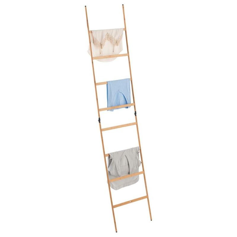 Natural Color Bamboo Clothes Laundry Rack with Lower Shoe Shelf for Extra Storage Space Garment Stand