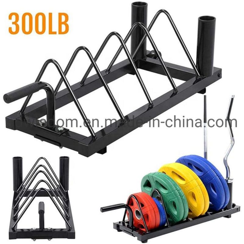 Home Gym Equipment Fitness Machine Discs Rack Horizontal Weight Plate Storage Rack with Wheels