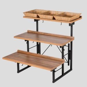 Supermarket Store Display Metal Wooden Fruit and Vegetable Stand Rack