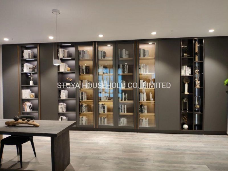 Office Furniture Light Luxury Style Glass Door Bookcase Wardrobe Cabinet