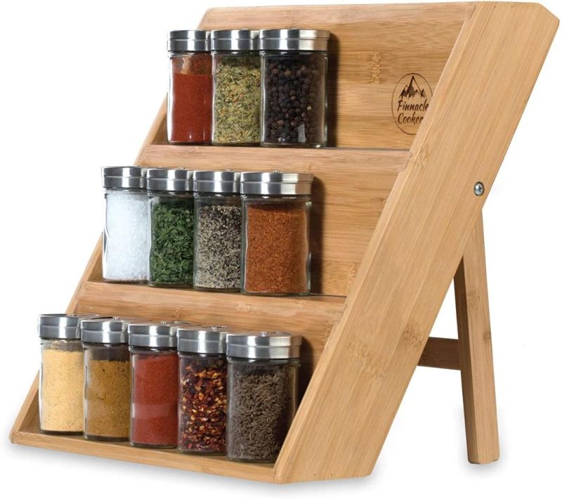 Pinnacle Cookery Bamboo Spice Rack Organizer for Countertop – Eco Friendly Seasoning Organizer 3-Tier Spice Shelf – Space Saving Wooden Spice Rack