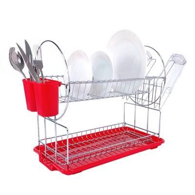 2 Layer Dish Drying Rack Kitchen Organizer Shelf Unique Plate Rack Metal Stainless Steel Dish Drainer Rack with Drain Boar