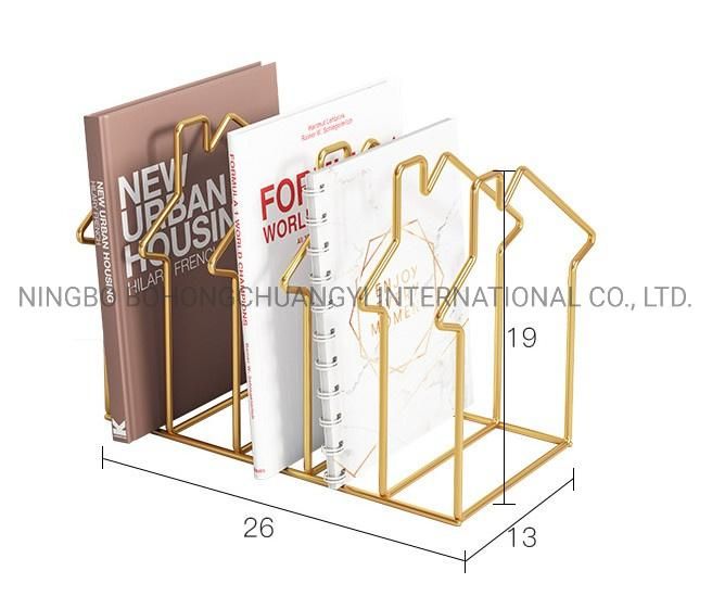 Gold House Slot Desktop Document Holder File Organizer Iron Wire Magazine Rack Bookshelf