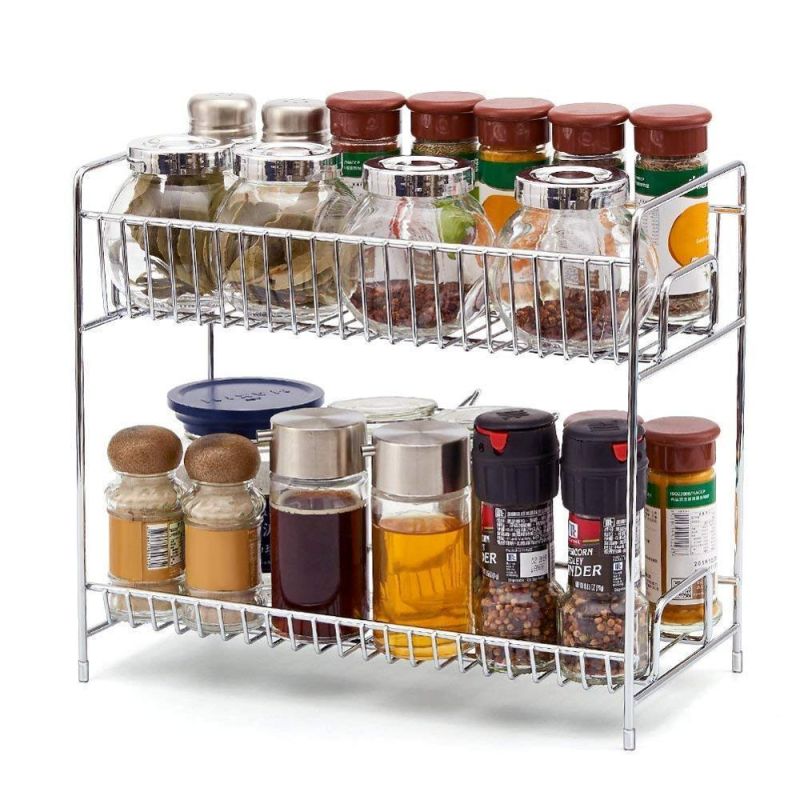 2-Tier Standing Rack Countertop Storage Organizer Spice Jars Bottle Shelf Holder Rack for Kitchen