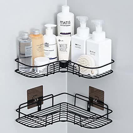 Shower Caddy Bathroom Shelf, No Drilling Traceless Adhesive Bathroom Storage Organizer, SUS304 Rustproof Food Storage Basket, 2-in-1 Kitchen Spice Racks-2 Pack