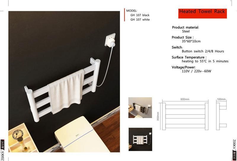 Wall Mounted Towel Warmer Dryer Rack for Bathroom Black Stainless Steel Towel Radiator Electric Heated Towel Rail