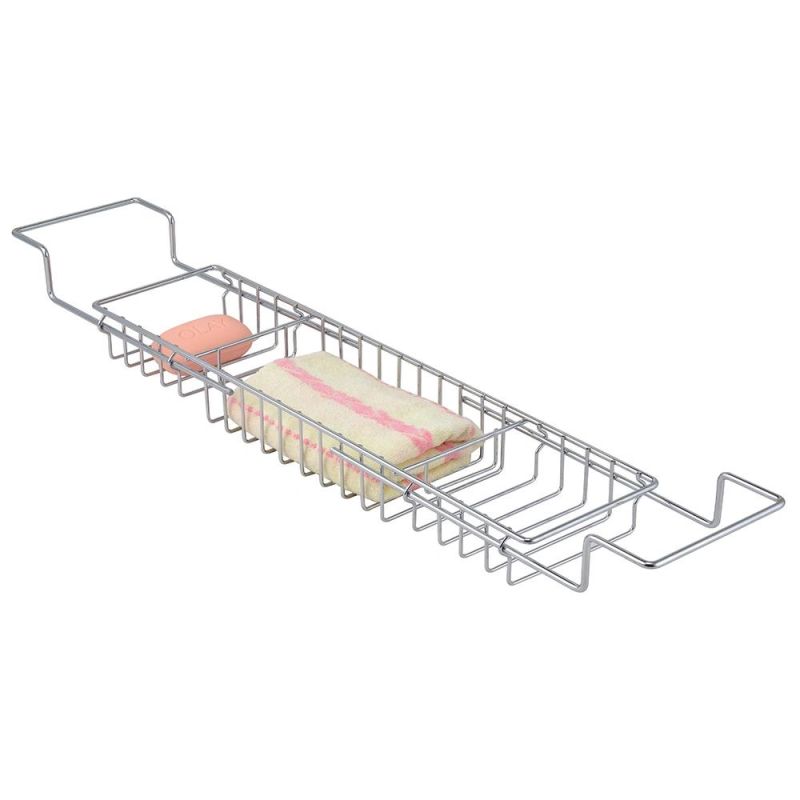 Stainless Steel Bathoom Accessories Expandable Bath Caddy Shelf Bathtub Tray Rack