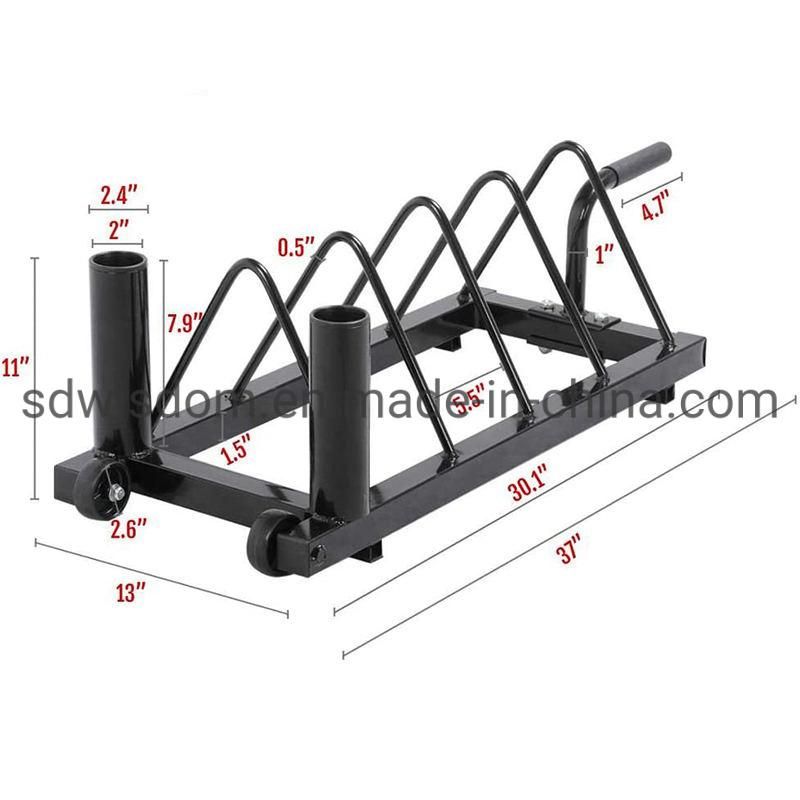 Home Gym Equipment Fitness Machine Discs Rack Horizontal Weight Plate Storage Rack with Wheels