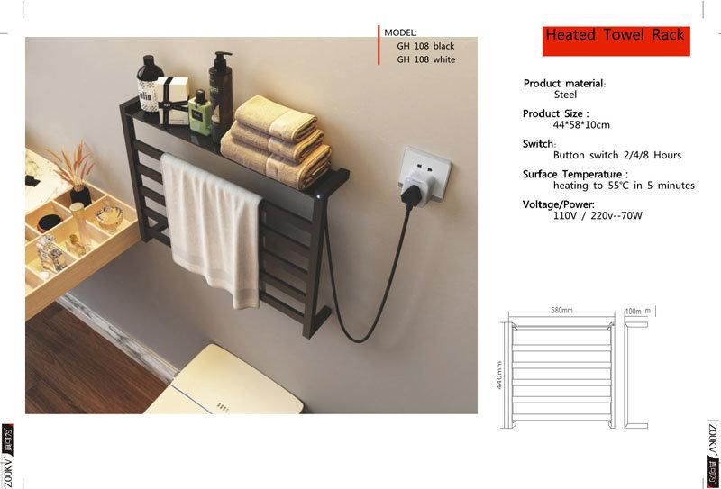 Wall Mounted Towel Warmer Dryer Rack for Bathroom Black Stainless Steel Towel Radiator Electric Heated Towel Rail