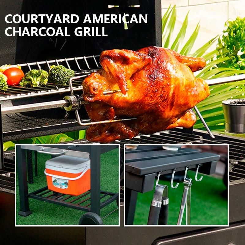 Outdoor Adjustable Height Heavy Duty Backyard Cast Iron BBQ Charcoal Grill with Side Shelf