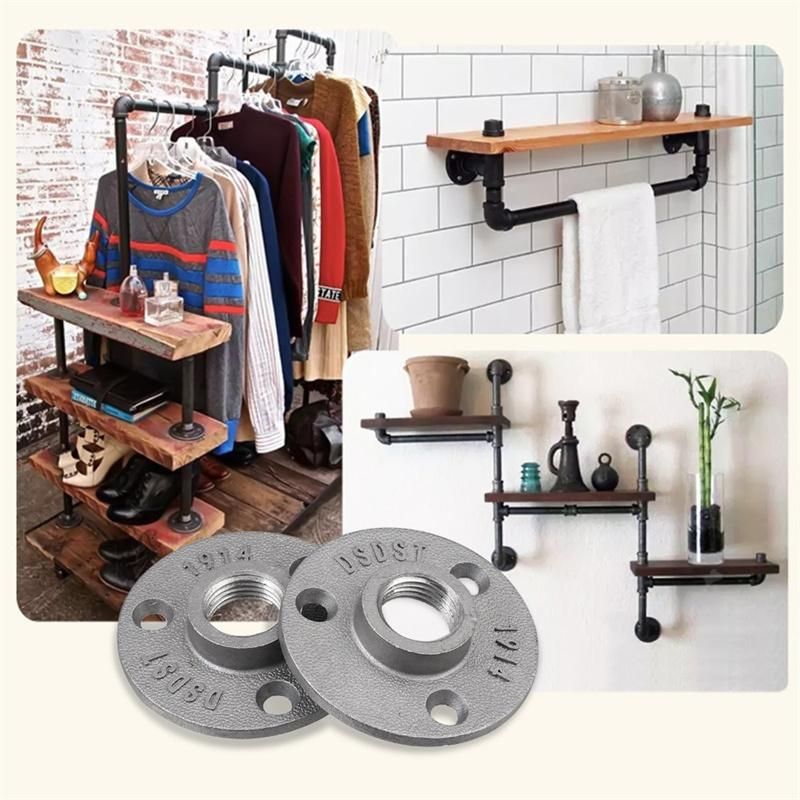 DIY Pipe Fittings Black Aluminum Floor Flange Thread Black Iron Pipe Pipe Furniture Bathroom Rack