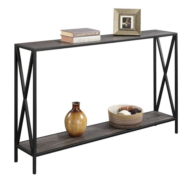 Wooden Appearance Industrial Style with Storage Rack with Mental Frame 3 Tier Square Table