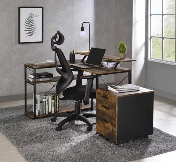 Home Office Desk Steel X Shape Design and Wood Storage Shelf L Shape Computer Desk