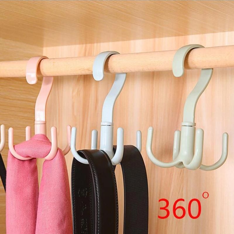 Multi-Function 4 Claw Hook 360 Degree Rotatable Scarf Tie Belt Bag Shoes Closet Hanging Organizer Storage Closet Rack Esg12188