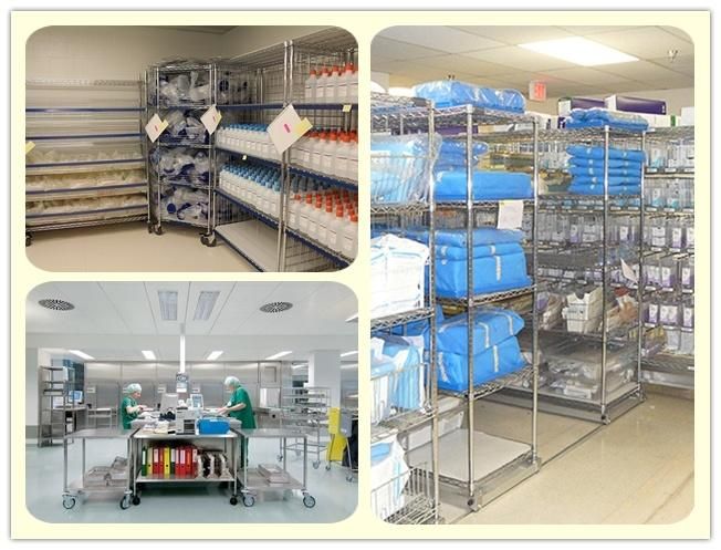 Medical Storage Stainless Steel Mobile Shelving / Rolling Wire Storage Racks 5 Tire