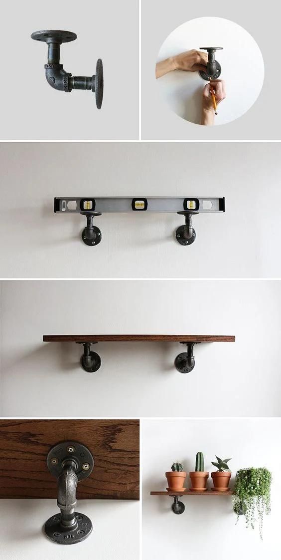 Single Shelf with Elbow Bracket Industrial Pipe Style Reclaimed Timber Style