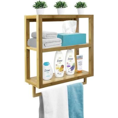 Bamboo Wall Shelf Towel Rack Bar, Wall Mounted Storage for Bathroom, SPA, Kitchen, &amp; Household Items, Wooden Scandinavian Style