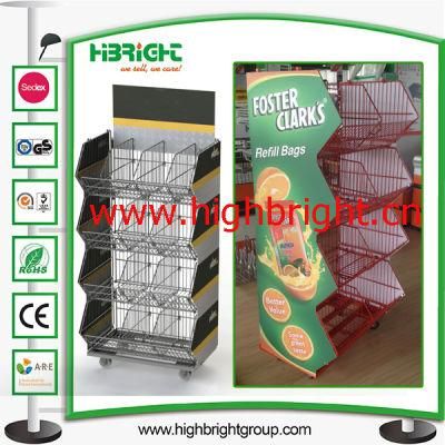 Supermarket Collapsible Stackable Wire Basket Rack with Advertising Board