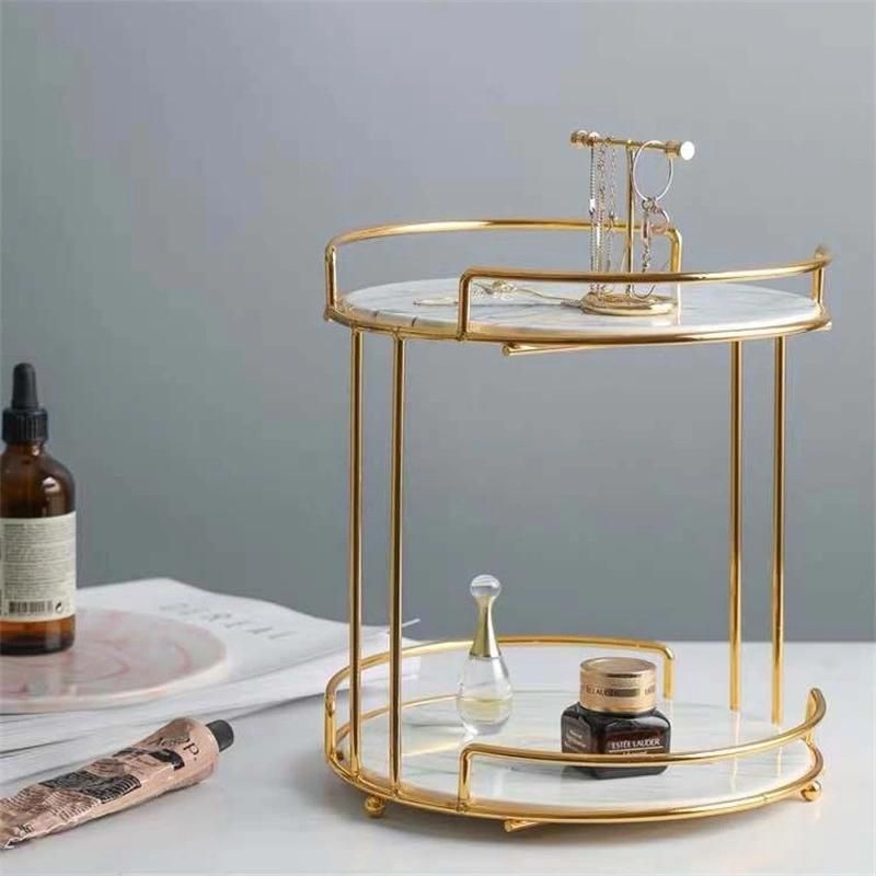 European Style Gold-Plated Iron Double-Layer Cosmetic Storage Rack Creative Dresser Desktop Storage Rack Cosmetic Rack