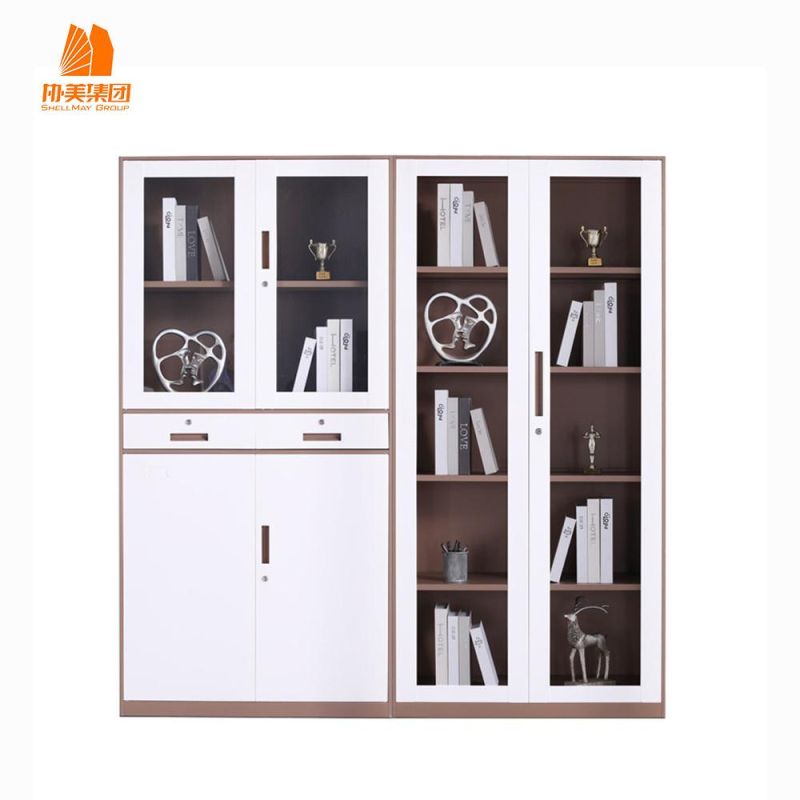 Bookshelf File Cabinet with Glass Door Filing Storage Steel Cupboard Metal Cabinet with Lock