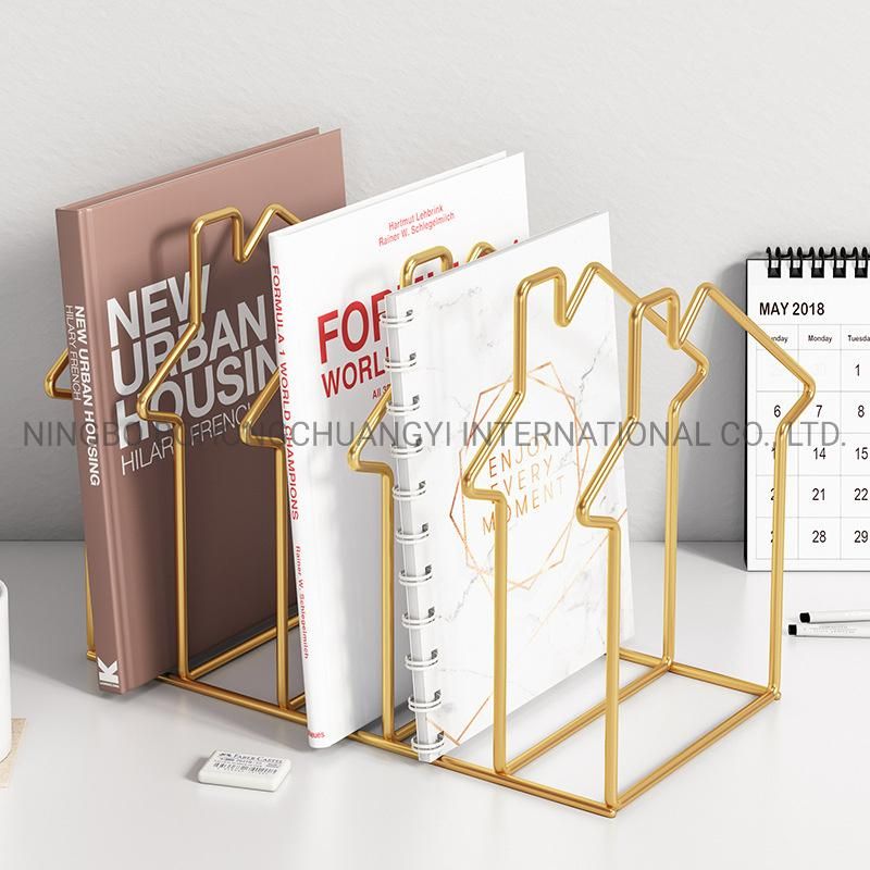 Gold House Slot Desktop Document Holder File Organizer Iron Wire Magazine Rack Bookshelf