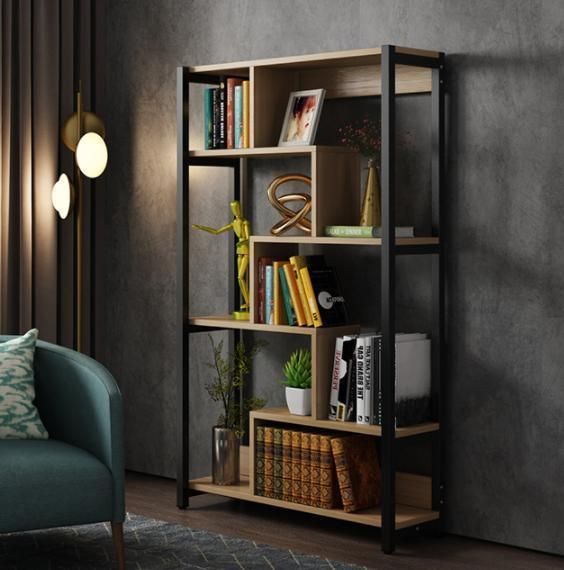 Simple Multi-Layer Steel and Wood Shelf Office Display Shelf Bookcase