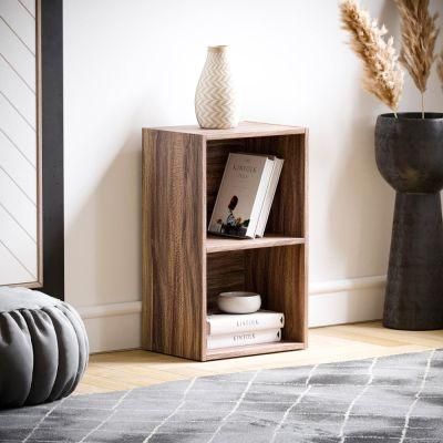 High Quality Industrial Modern Walnut 2 Tier Wooden Shelf with Storage Cabinet Bookcase
