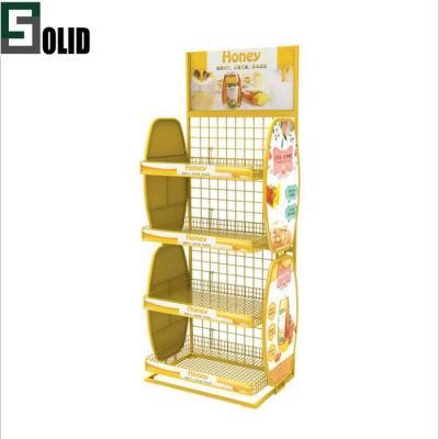 Customized POS 4 Tier Metal Floor Food Honey Display Rack