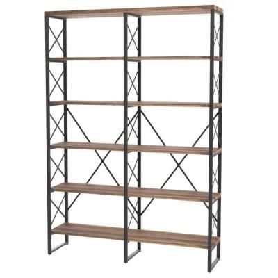 Industrial Style Double Wide 6-Tier Open Large Bookcase