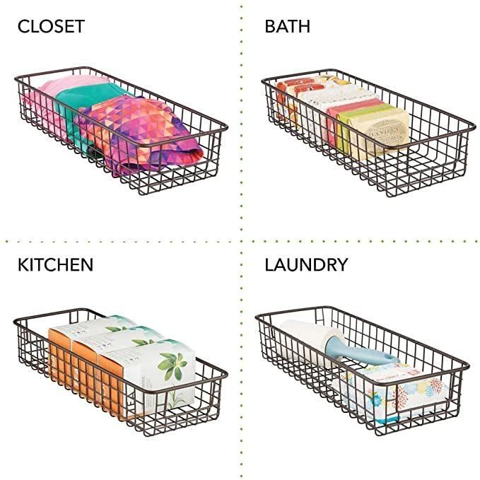 Mdesign Metal Wire Food Storage Tapered Basket Organizer with Handles for Organizing Kitchen Cabinets, Pantry Shelf, Bathroom, Laundry Room, Closets, Garage - C