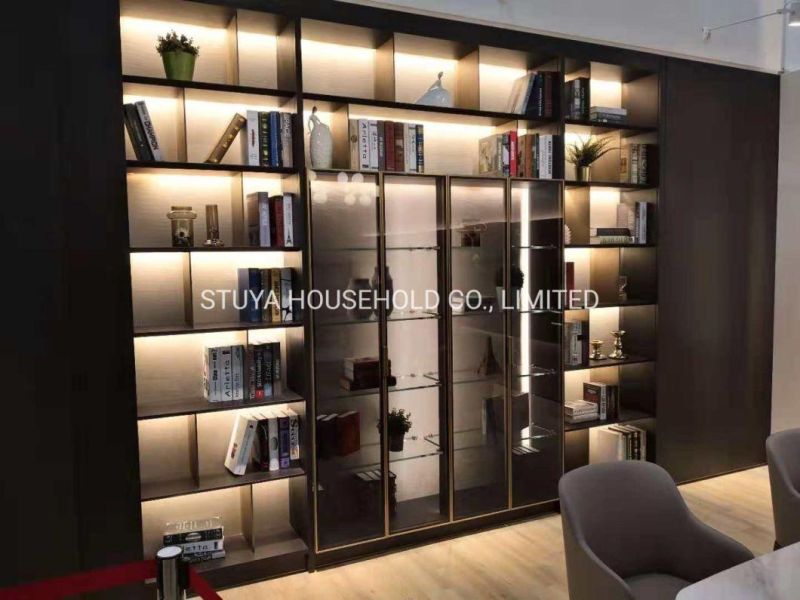 Office Furniture Light Luxury Style Glass Door Bookcase Wardrobe Cabinet