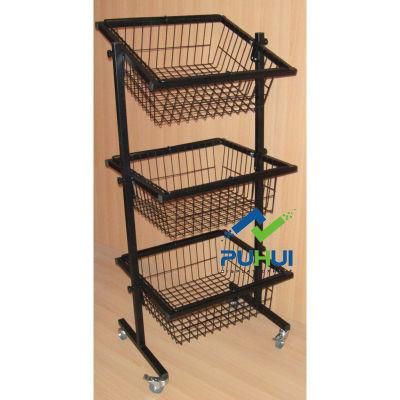 Bulk Merchandise Storage Retail Store Promotion 3 Tier Adjustable Wire Basket Rack (PHY536)