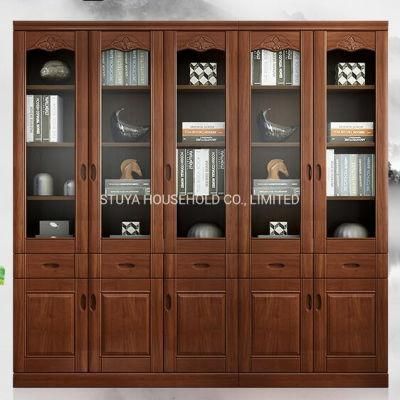 New Product Foshan Factory Classical Style Walnut Soilwood Bookshelf Cabinet Bookcase