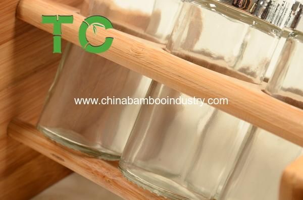 Bamboo Spice Rack 6-Jar Bamboo Countertop Spice Rack Organizer, Spice Storage Bamboo Spice Bottle Rack with Shelf