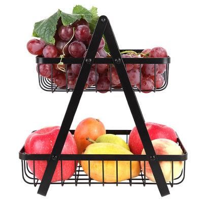 Folded Double Portable Iron Kitchen Vegetable Rack Storage Basket Rack Storage Rack Fruit Basket
