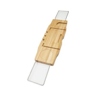 Eco Friendly Adjustable Bamboo Bathtub Caddy Tray Adjustable Fold Non-Slip Bathtub Shelf Frame Extending Both Sides Bathroom Rack Wine Rack