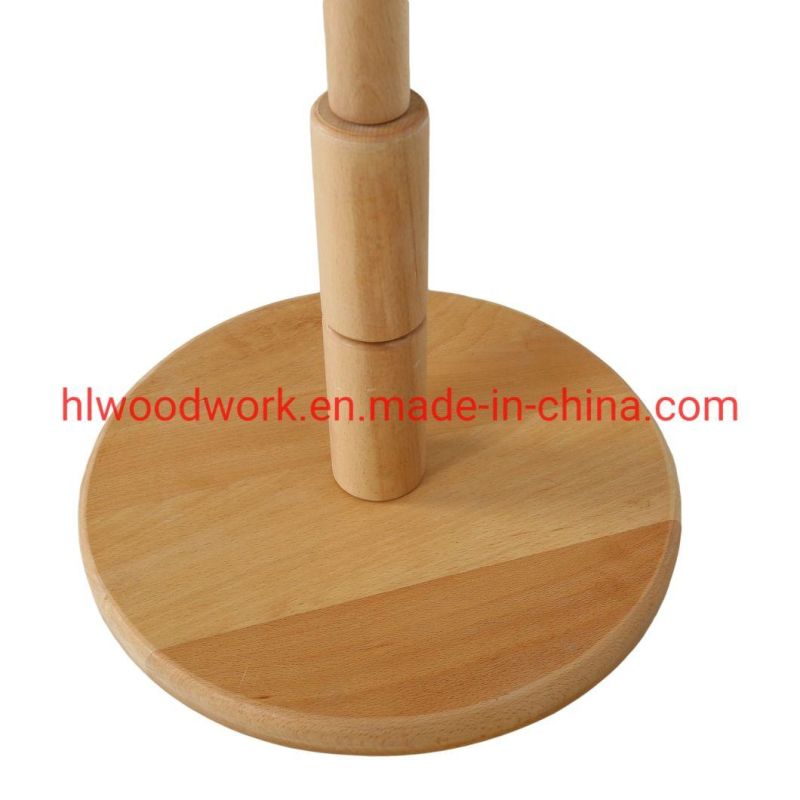 Round Wooden Base Stand Coat Rack Beech Wood Natural Color Stand Hanger Hotel Coat Rack