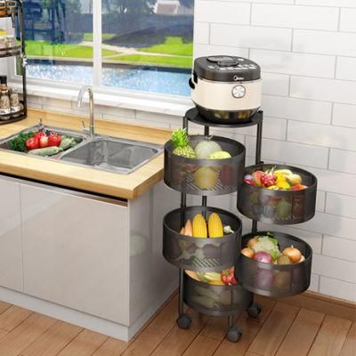 Movable and Rotatable Kitchen Storage Rotating Rack with Basket
