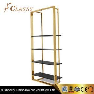Clear Glass Shelf Golden Stainless Steel Frame Book Rack for Living Room Office Furniture