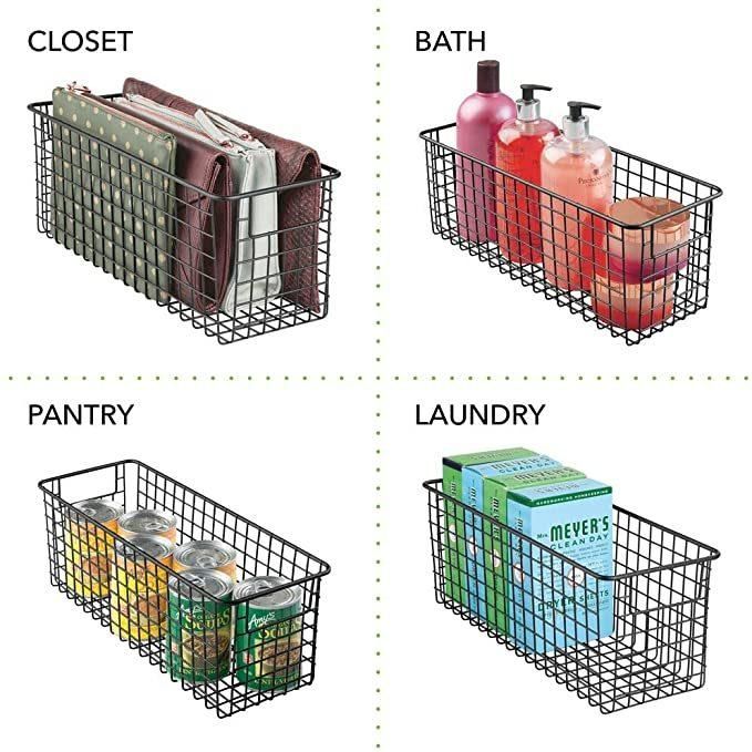 Mdesign Metal Wire Food Storage Tapered Basket Organizer with Handles for Organizing Kitchen Cabinets, Pantry Shelf, Bathroom, Laundry Room, Closets, Garage - C