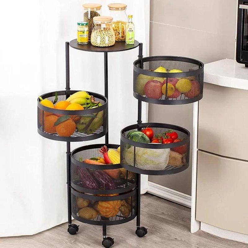 Round Rotating Vegetable Storage Basket Movable Household Storage Rack for Kitchen Living Room Toilet