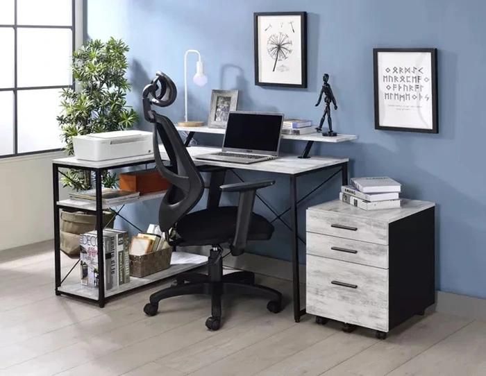 Home Office Desk Steel X Shape Design and Wood Storage Shelf L Shape Computer Desk