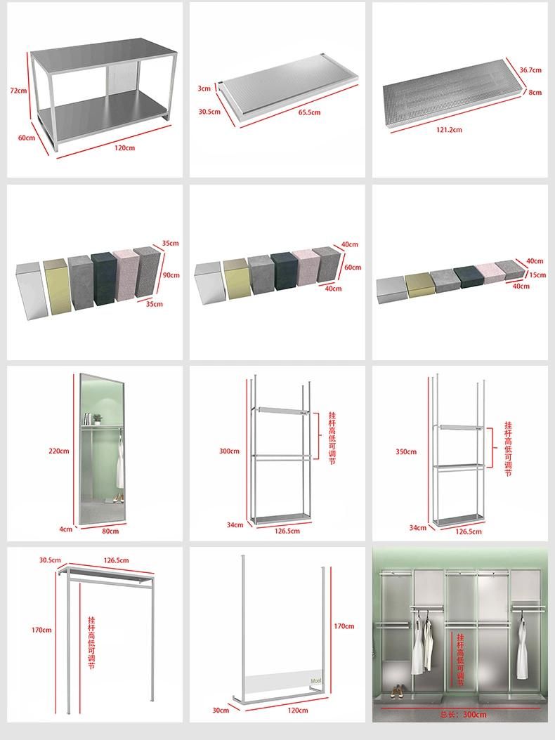 End Clothing Store Stainless Steel Clothing Shelf Golden Display Rack