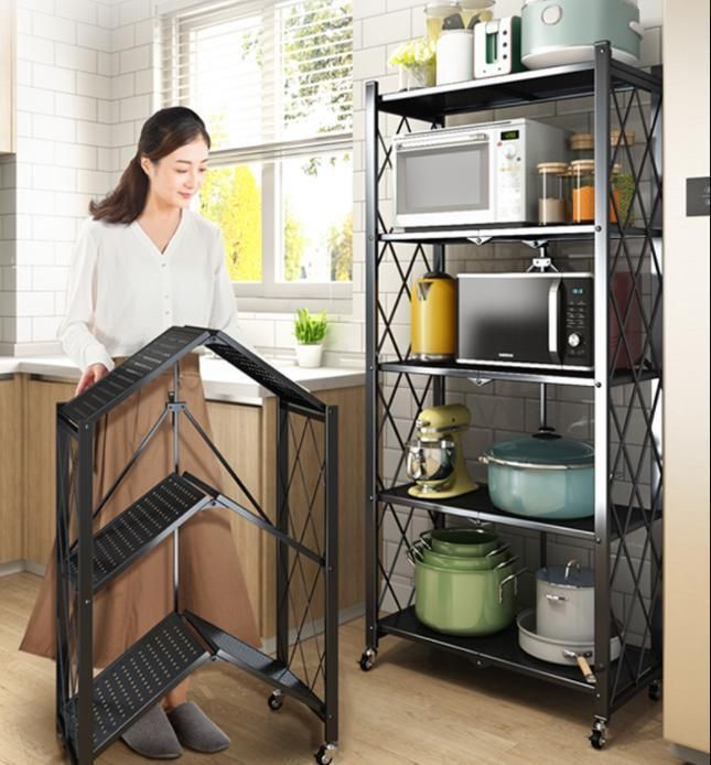 Installation-Free Folding Kitchen Supplies Racks Floor-Standing Multi-Layer Ovens, Pot Racks, Microwave Ovens Storage Racks