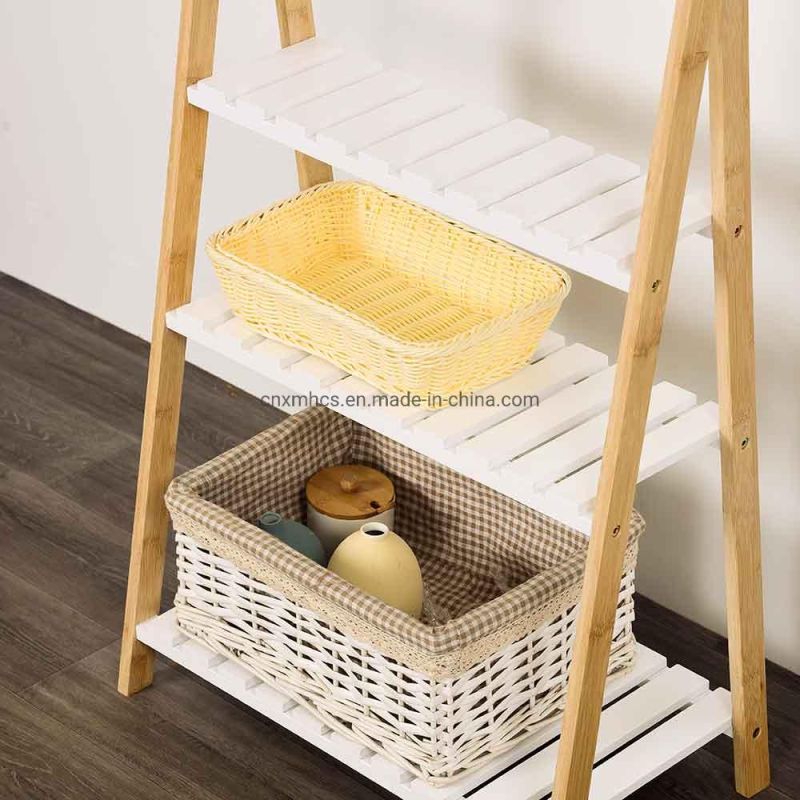 Wholesale Foldable Bamboo Free-Standing Towel Rack, Bathroom Shelf, Bamboo Blanket Ladder with 3 Shelves 3 Rails, Wooden Towel Holder