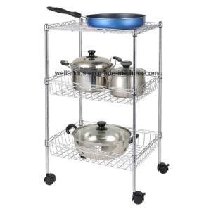 Factory Direct Price Chrome Metal Wire Basket Shelf Kitchen Utensil Rack with Wheels