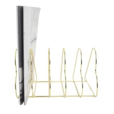 New Design 5 Tier Gold Heart Iron Wire Notebooks Storage Rack Desk Magazine Magezine Holder CD Rack